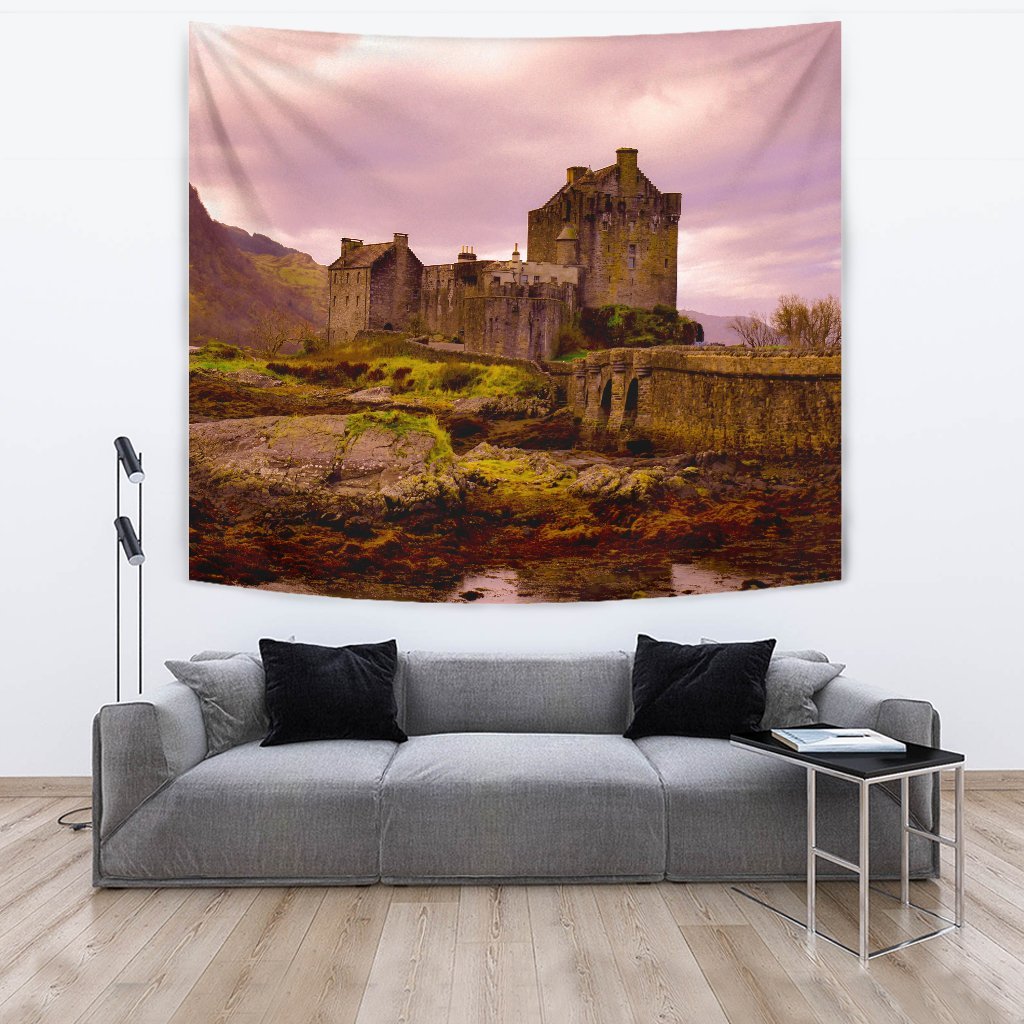 Scotland Eilean Donan Castle Pink Sky Tapestry - Vibe Hoodie Shop