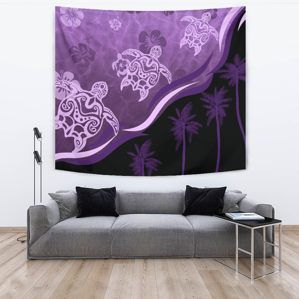 Purple Turtle Hibiscus Tapestry - Vibe Hoodie Shop