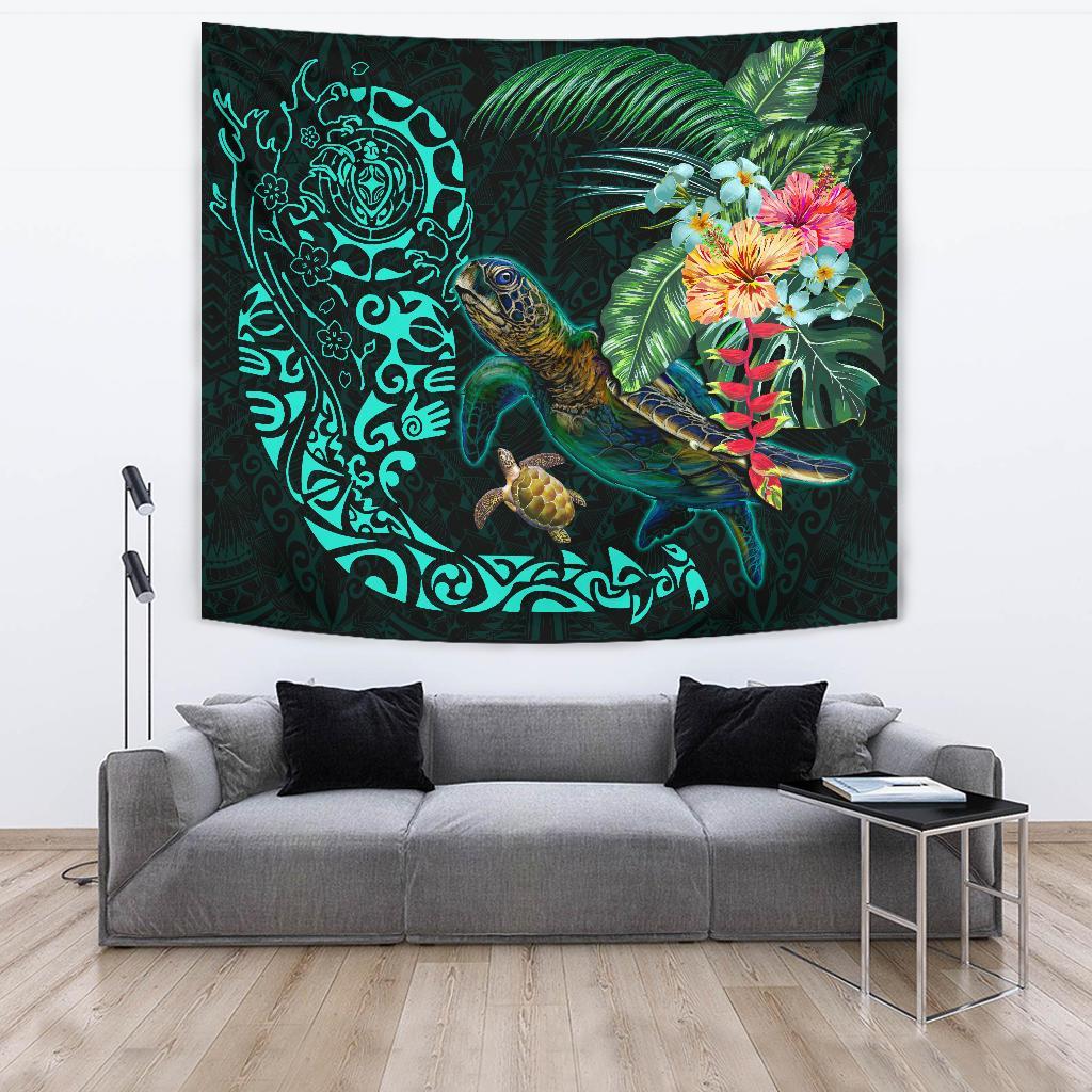 Tiki Polynesian Tapestry Turtle Hibiscus - Vibe Hoodie Shop