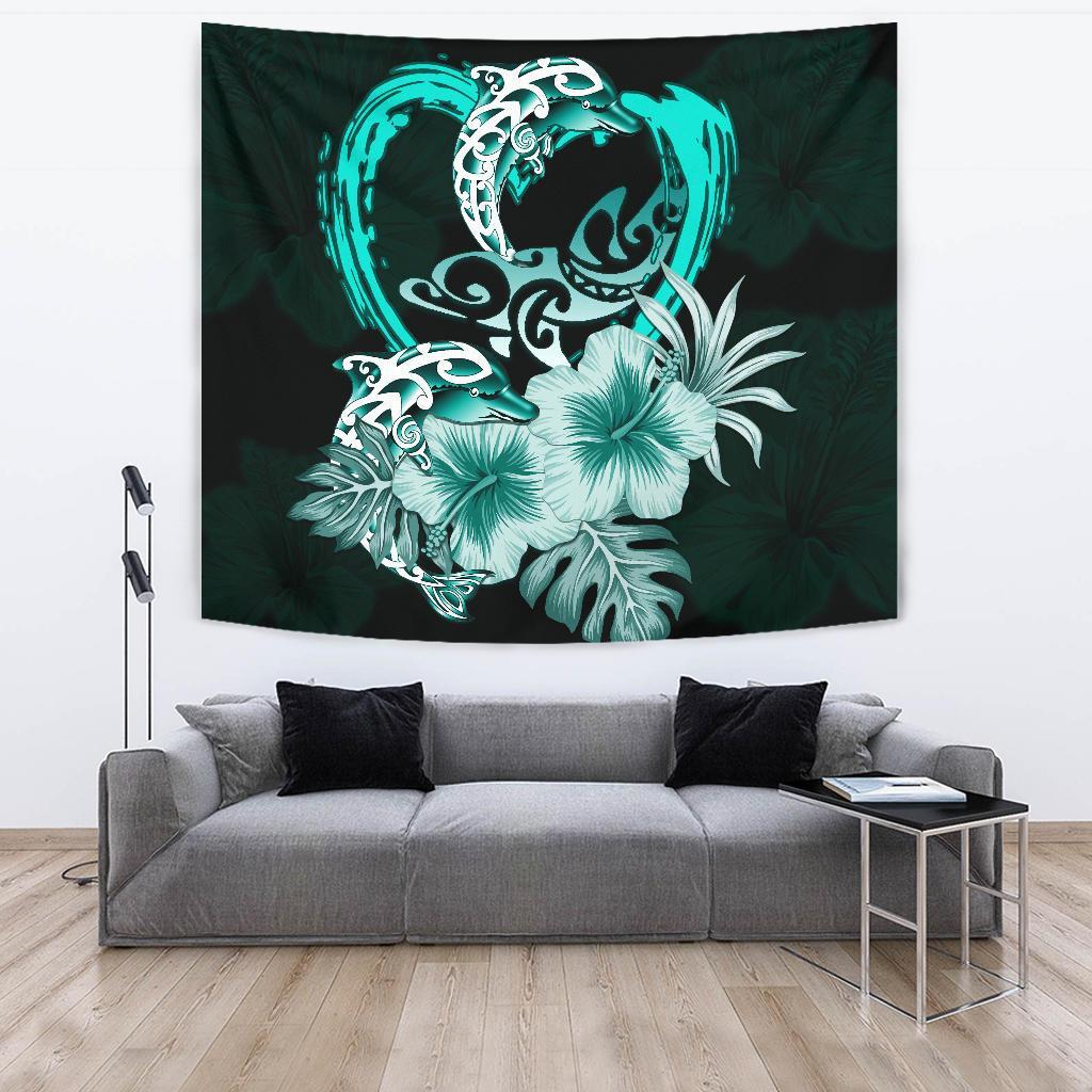 Hibiscus Tapestry I Love Dophins - Vibe Hoodie Shop