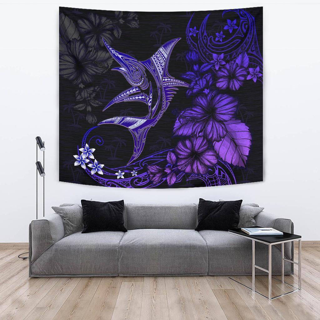 Marlin Polynesian Tapestry Hibiscus Polynesian Purple Blue - Vibe Hoodie Shop