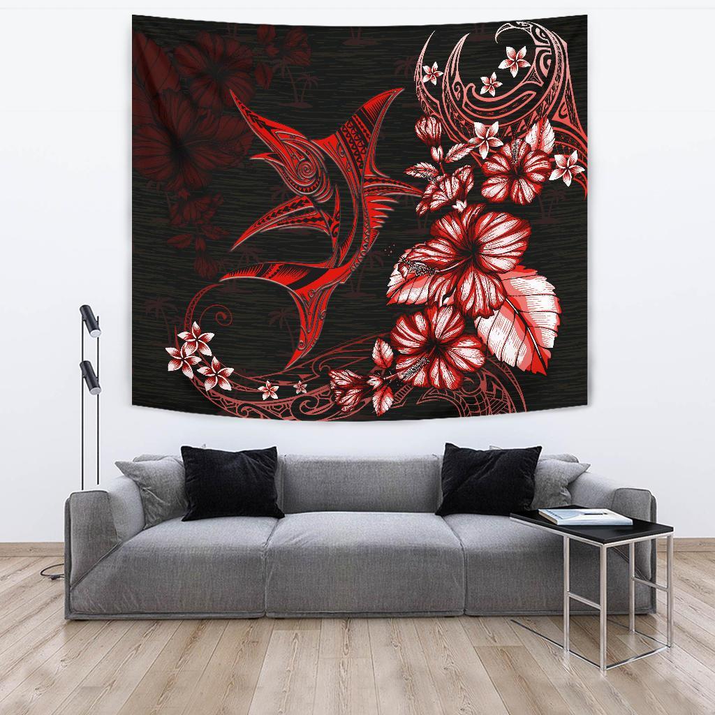 Marlin Polynesian Tapestry Hibiscus Polynesian Red - Vibe Hoodie Shop