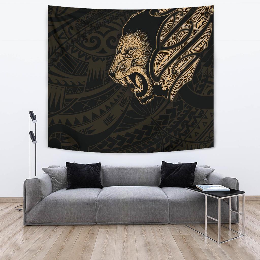 New Zealand Tapestry Maori Lion Tattoo - Gold - Vibe Hoodie Shop