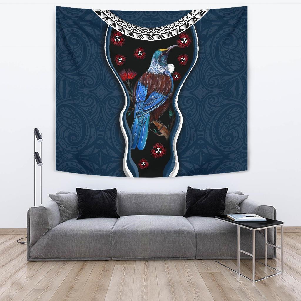 New Zealand Tui Bird Tapestry, Pohutukawa - Navy - Vibe Hoodie Shop