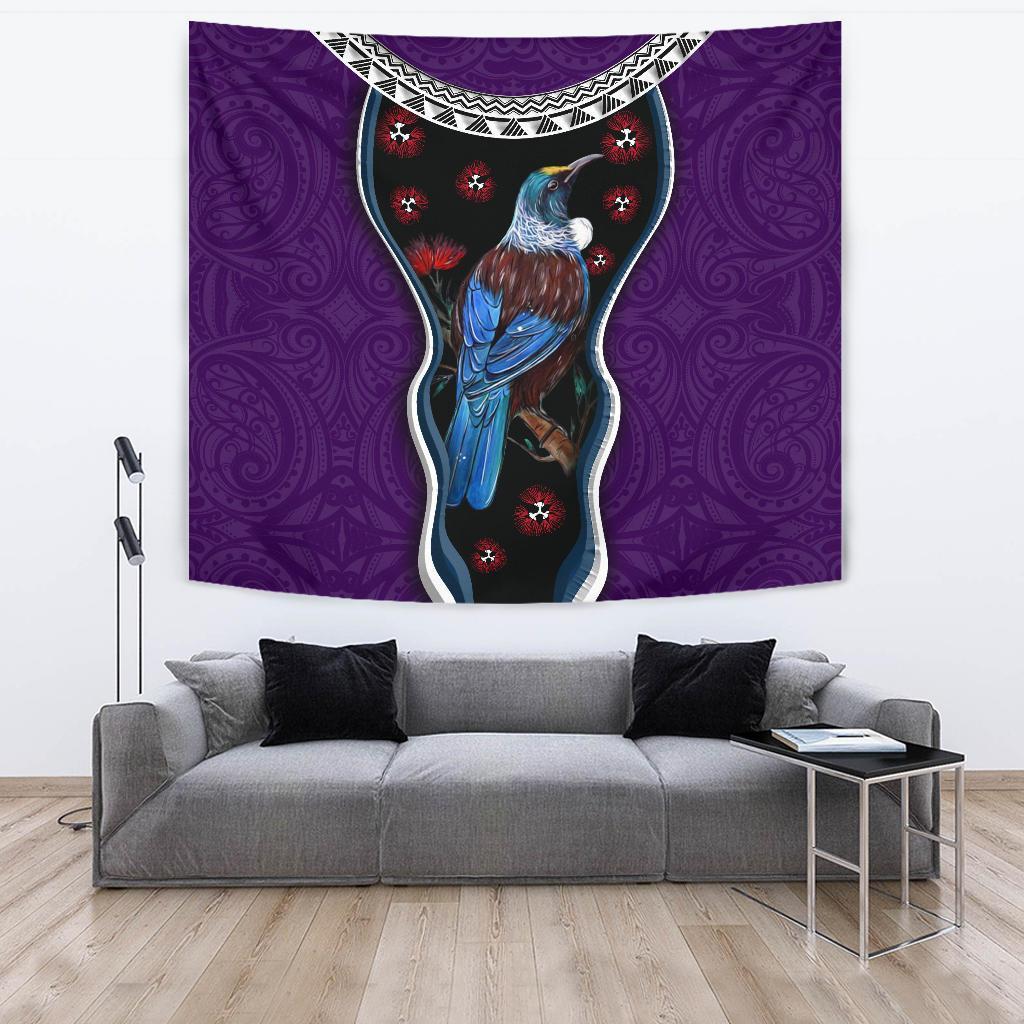 New Zealand Tui Bird Tapestry, Pohutukawa - Purple - Vibe Hoodie Shop