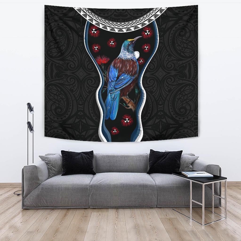 New Zealand Tui Bird Tapestry, Pohutukawa - Black - Vibe Hoodie Shop