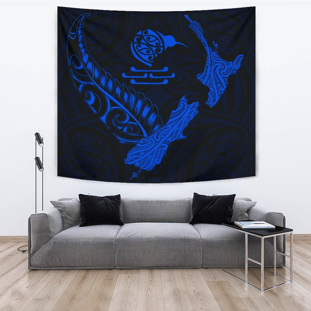 New Zealand Heart Tapestry - Map Kiwi mix Silver Fern Blue - Vibe Hoodie Shop