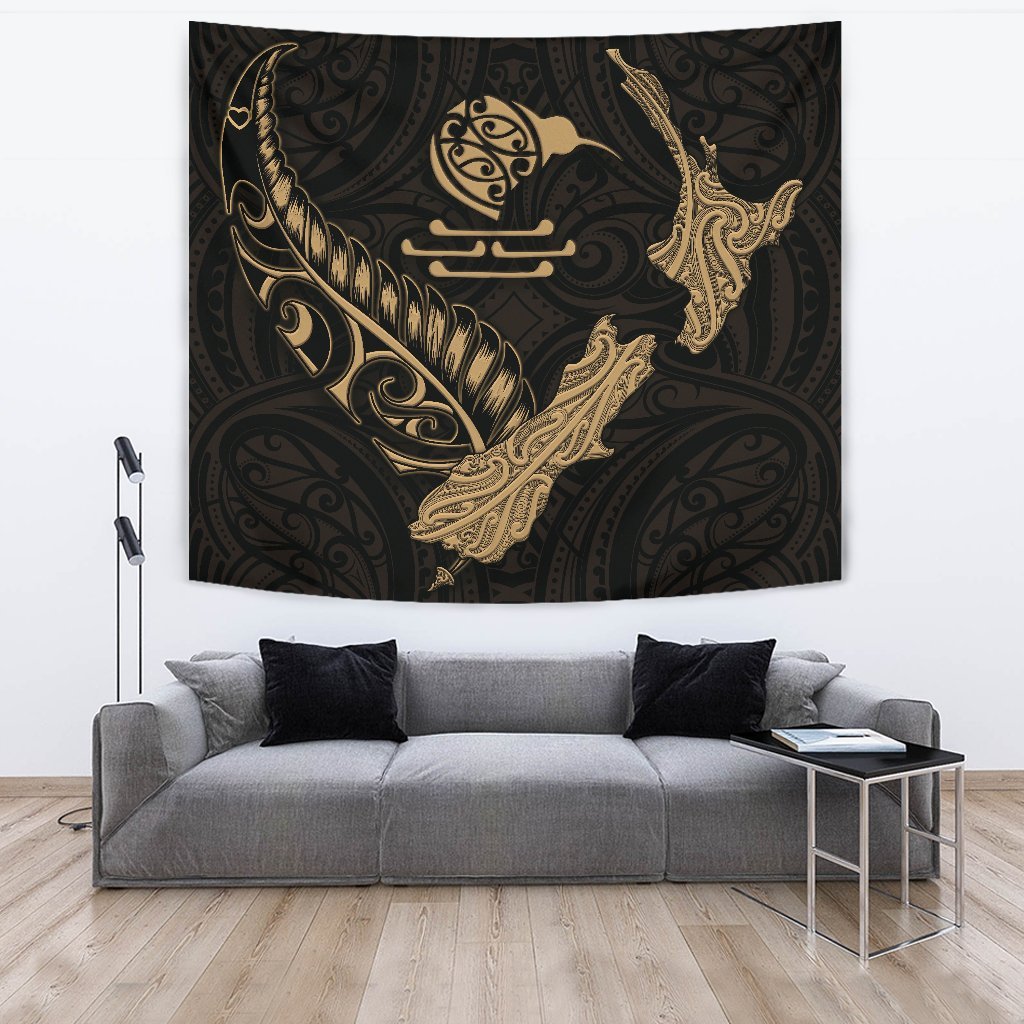 New Zealand Heart Tapestry - Map Kiwi mix Silver Fern Gold - Vibe Hoodie Shop