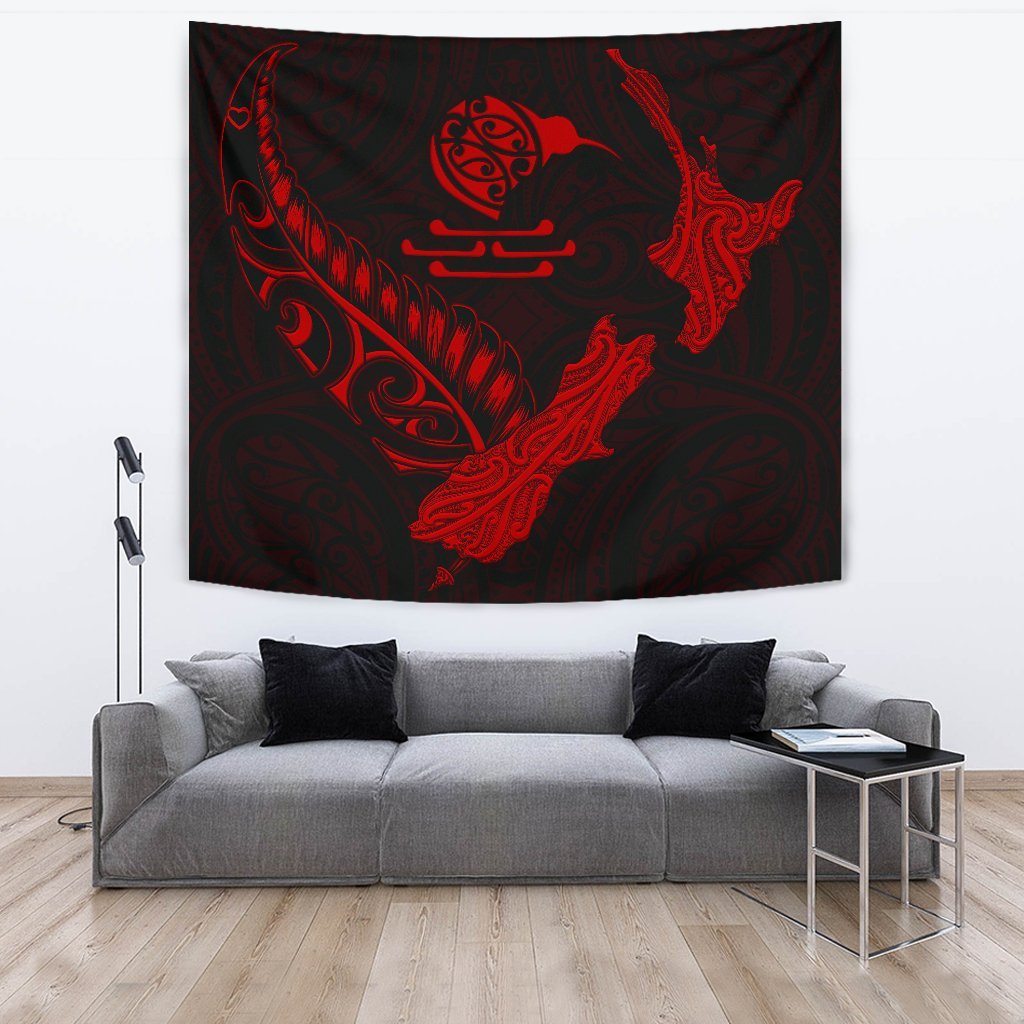 New Zealand Heart Tapestry - Map Kiwi mix Silver Fern Red - Vibe Hoodie Shop