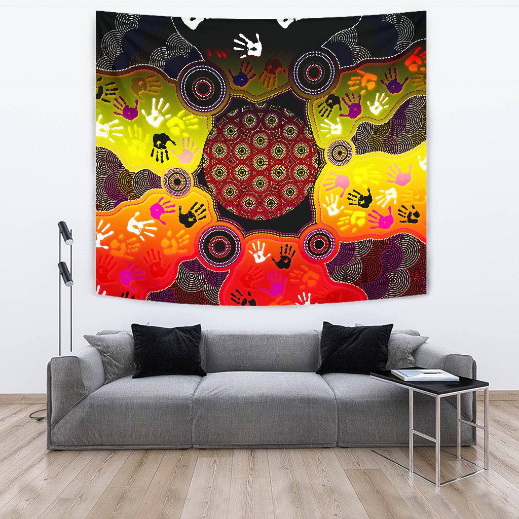 Aboriginal Tapestry - Indigenous Circle Dot Painting Hand Art - Vibe Hoodie Shop