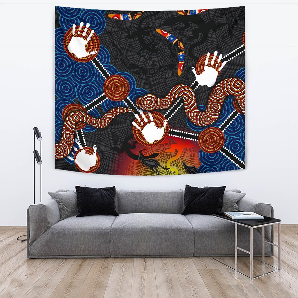 Aboriginal Tapestry - Australian Boomerang and Snake Indigenous Art - Vibe Hoodie Shop