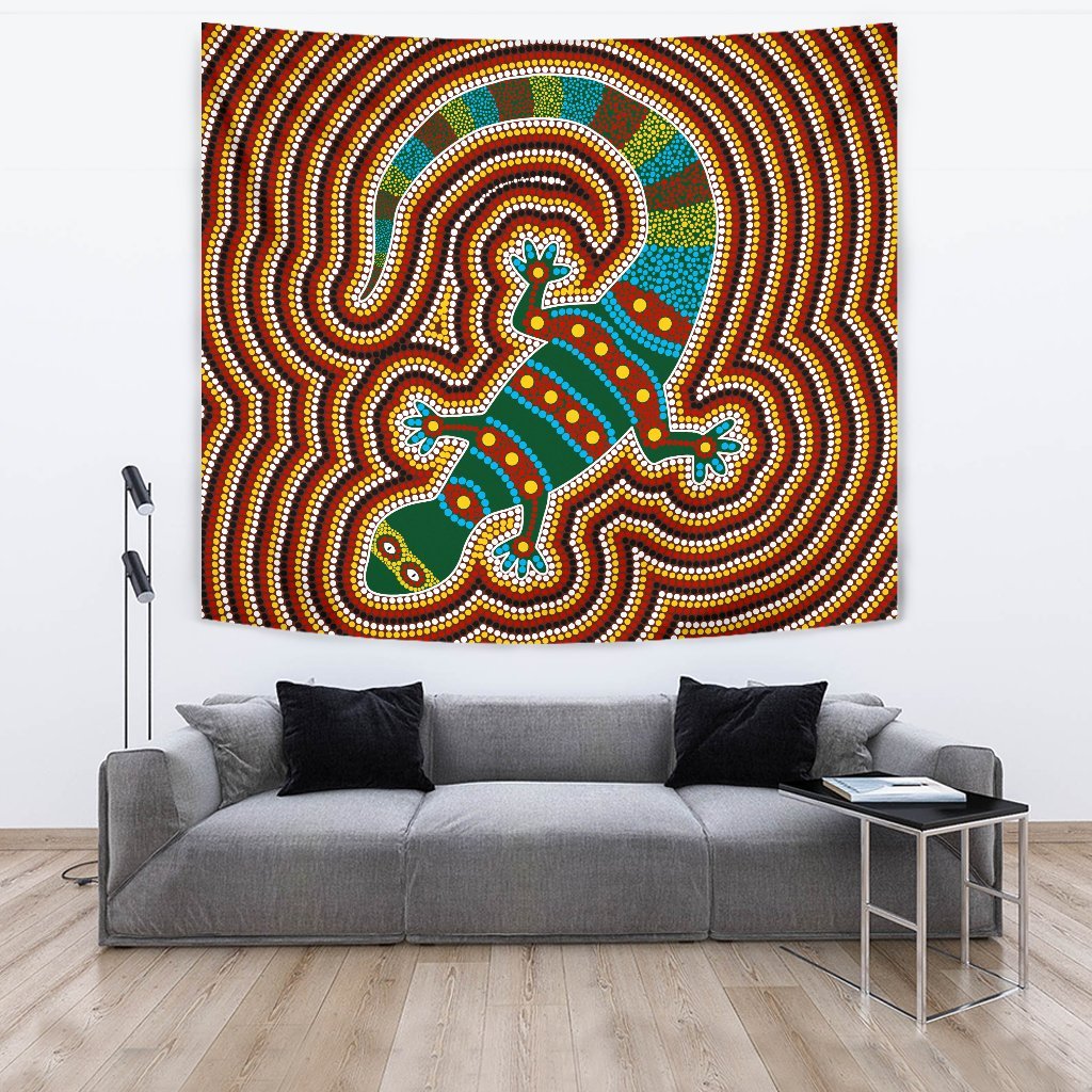 Aboriginal Tapestry - Lizard Dot Painting Patterns - Vibe Hoodie Shop