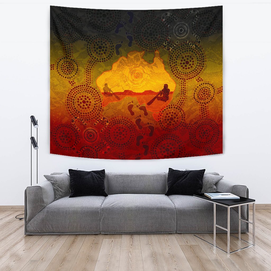 Aboriginal Tapestry - Australian Map with Indigenous Color - Vibe Hoodie Shop