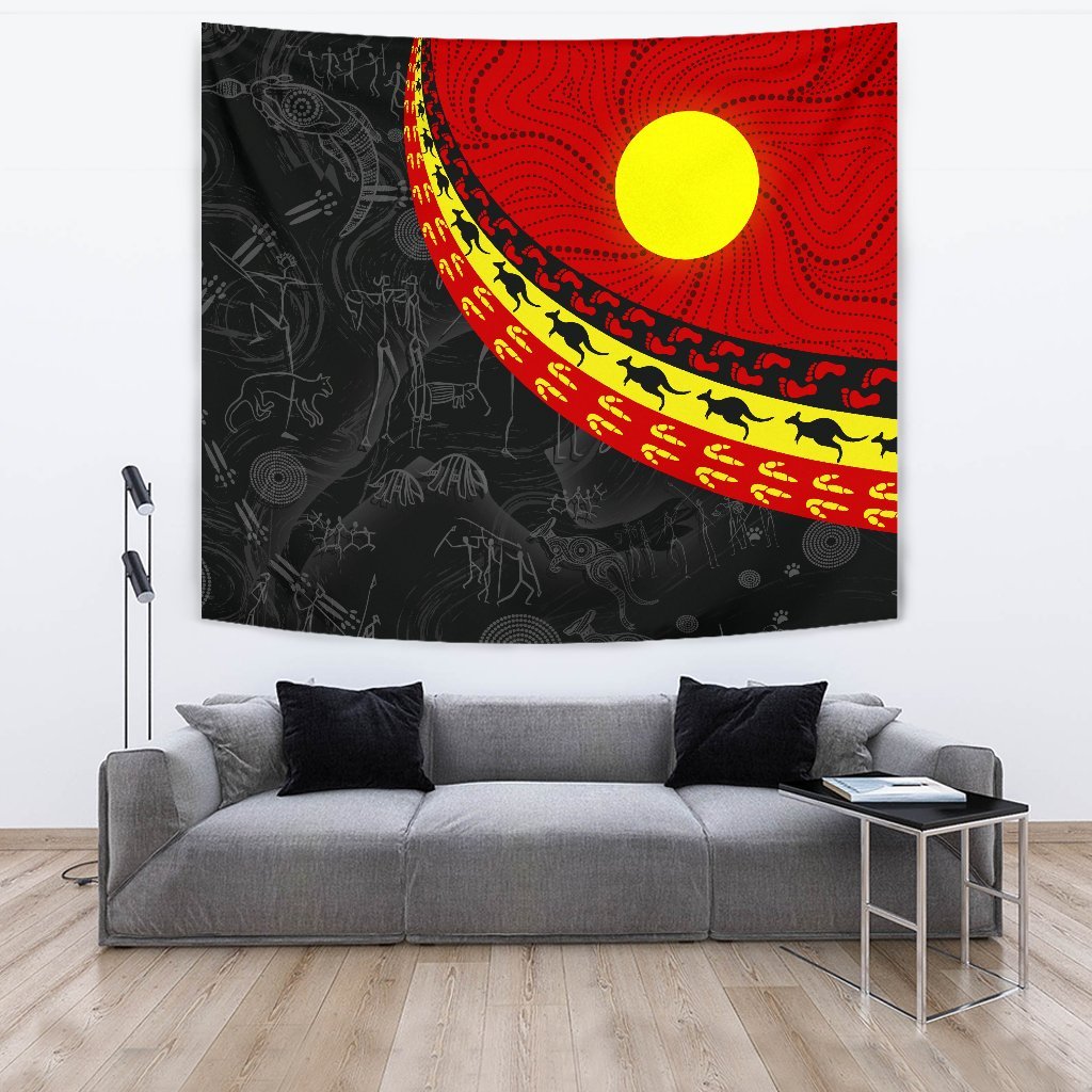 Aboriginal Tapestry - Indigenous Flag Circle Dot Painting - Vibe Hoodie Shop