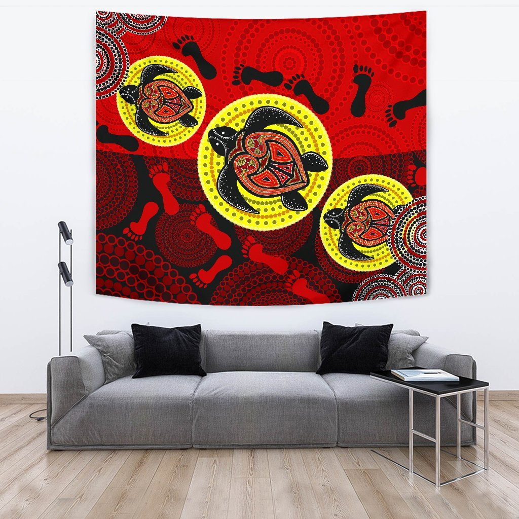 Aboriginal Tapestry - Turtle Footprint Circle Dot Painting - Vibe Hoodie Shop