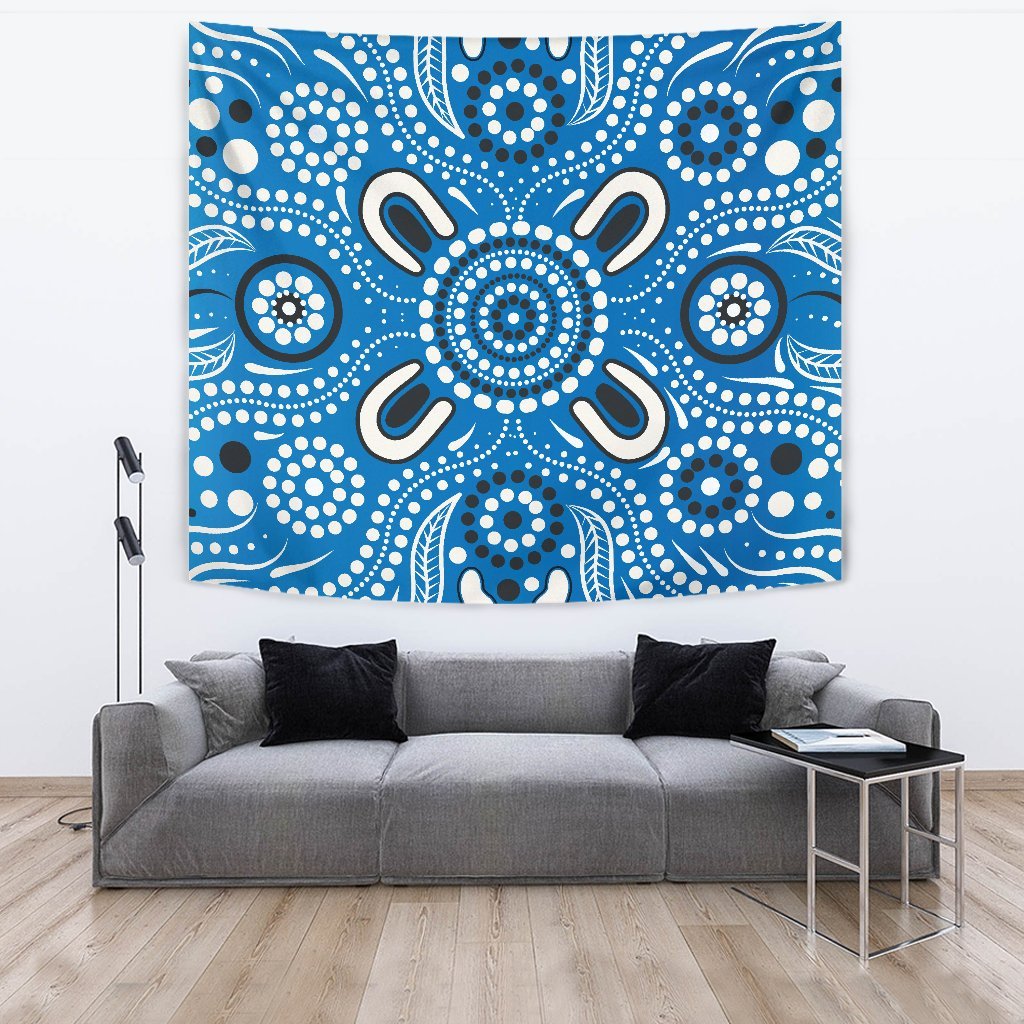 Aboriginal Tapestry, Indigenous Circle Dot Painting Blue Color - Vibe Hoodie Shop