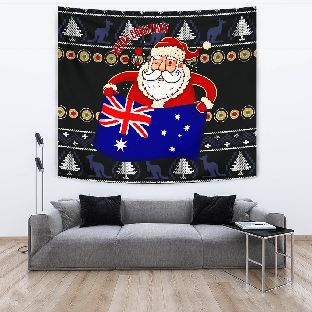 Christmas Tapestry - Australia Santa Claus Hold The Flag (Black) - Vibe Hoodie Shop