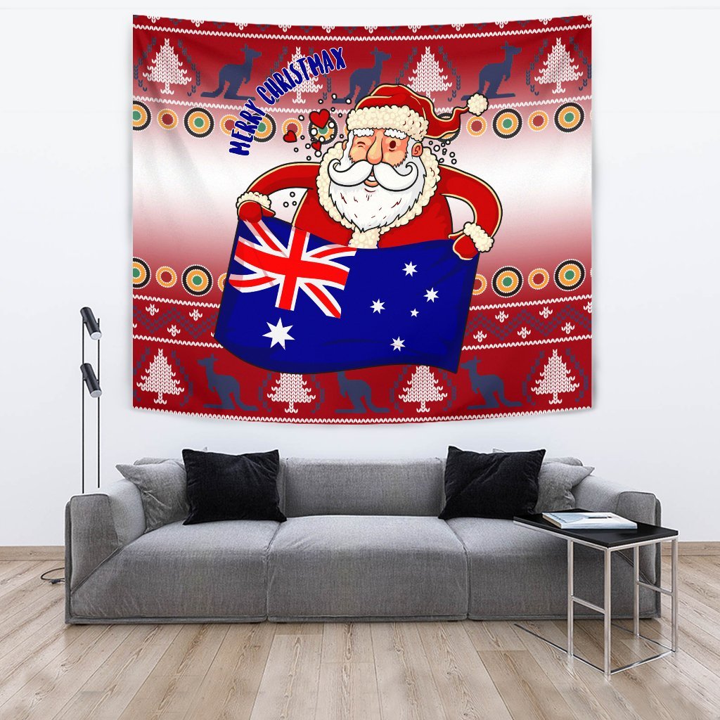 Christmas Tapestry - Australia Santa Claus Hold The Flag (Red) - Vibe Hoodie Shop