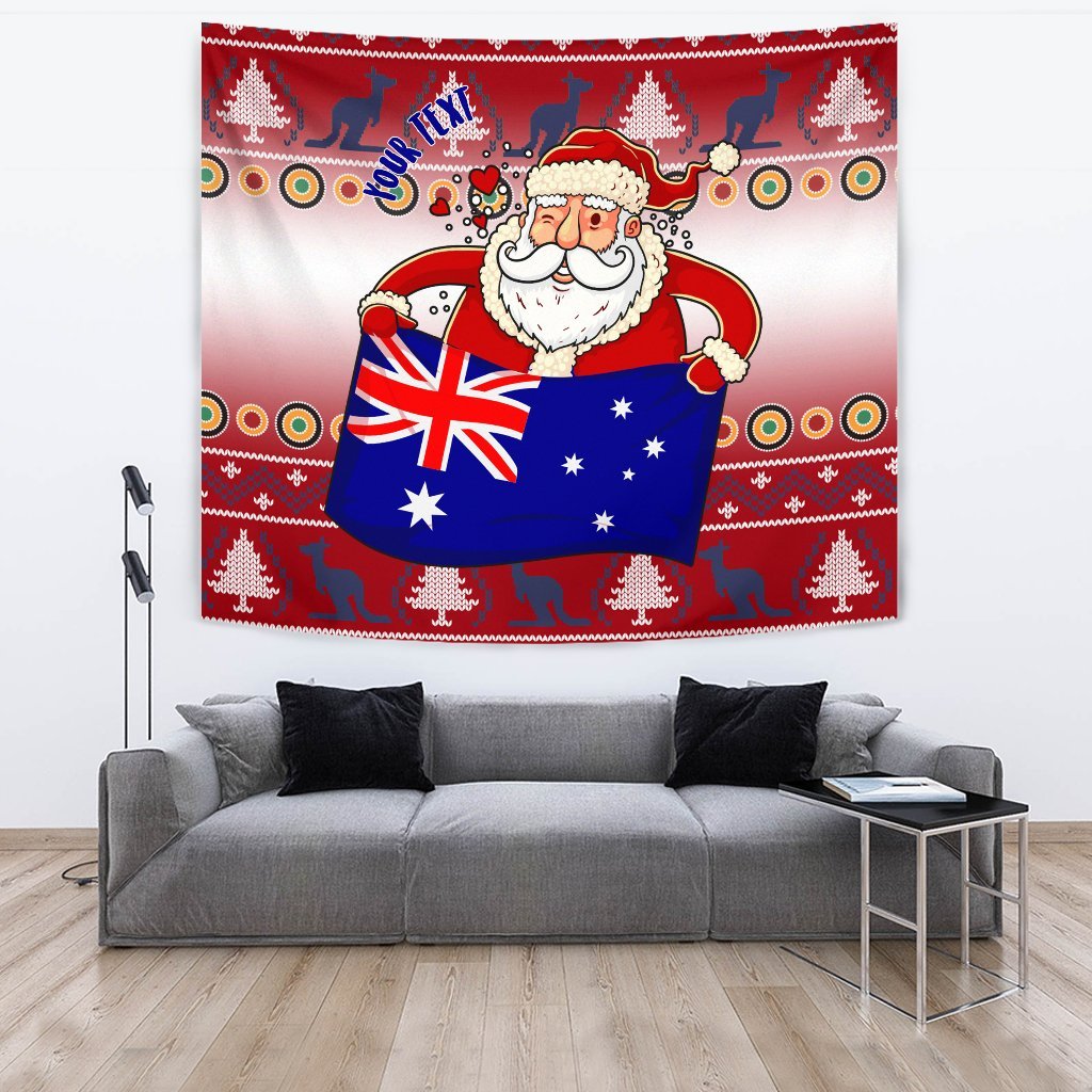 Christmas Personalised Tapestry - Australia Santa Claus Hold The Flag (Red) - Vibe Hoodie Shop