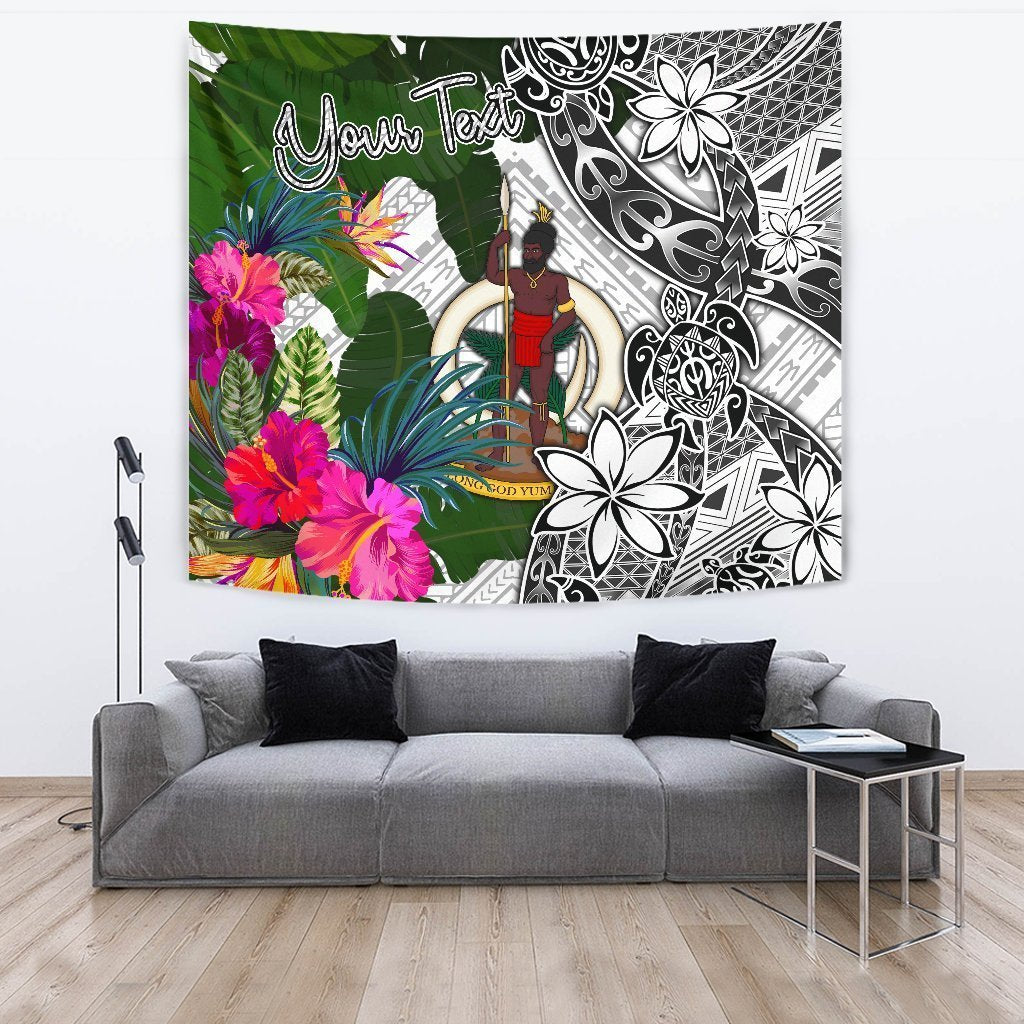 Vanuatu Custom Personalised Tapestry White - Turtle Plumeria Banana Leaf - Vibe Hoodie Shop