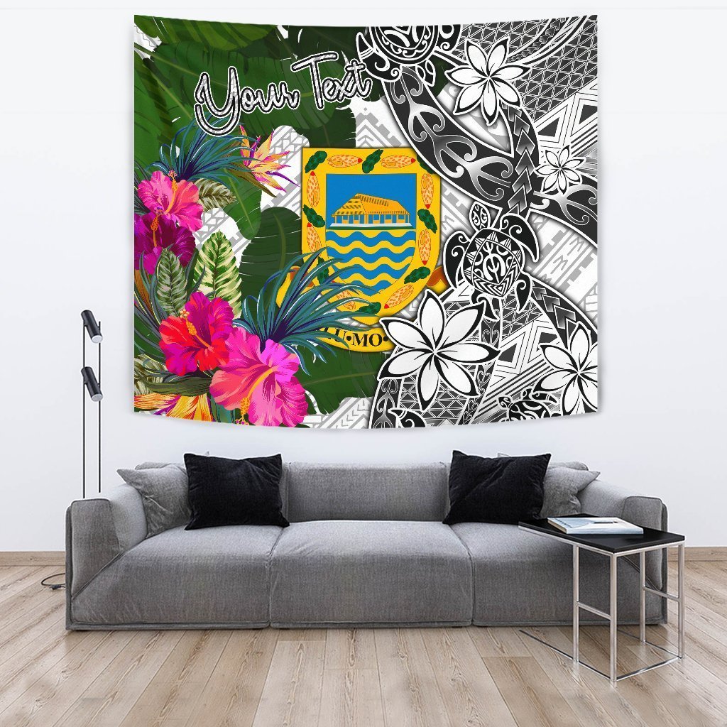 Tuvalu Custom Personalised Tapestry White - Turtle Plumeria Banana Leaf - Vibe Hoodie Shop