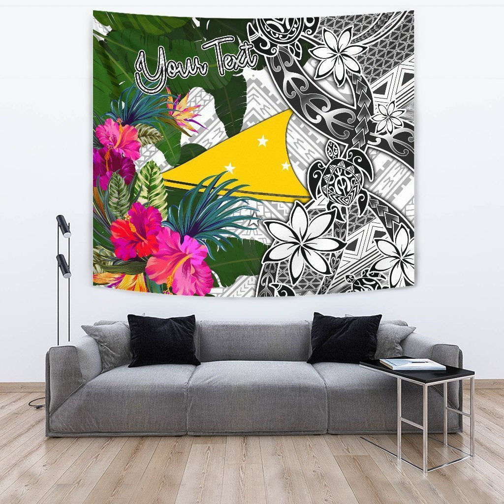 Tokelau Custom Personalised Tapestry White - Turtle Plumeria Banana Leaf - Vibe Hoodie Shop