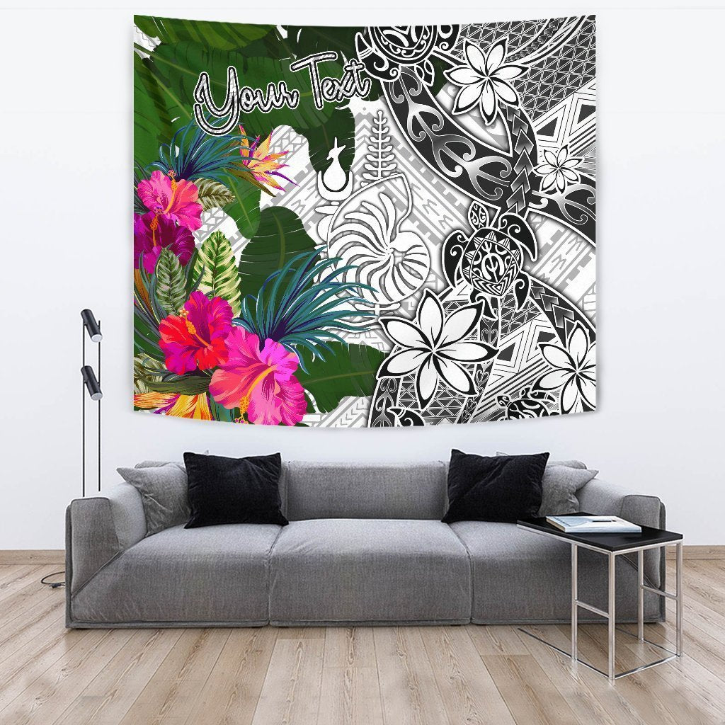 New Caledonia Custom Personalised Tapestry White - Turtle Plumeria Banana Leaf - Vibe Hoodie Shop