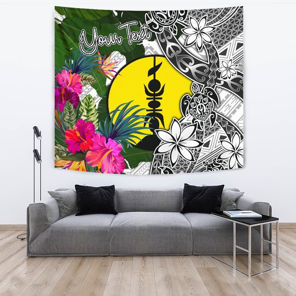 New Caledonia Custom Personalised Tapestry White - Turtle Plumeria Banana Leaf - Vibe Hoodie Shop