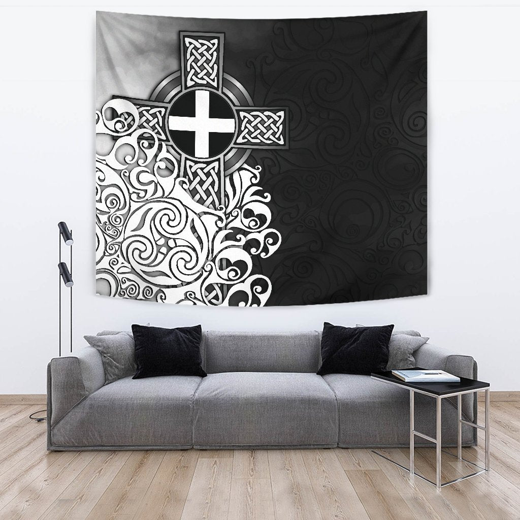 Cornwall Tapestry - Cornish Flag With Celtic Cross - Vibe Hoodie Shop