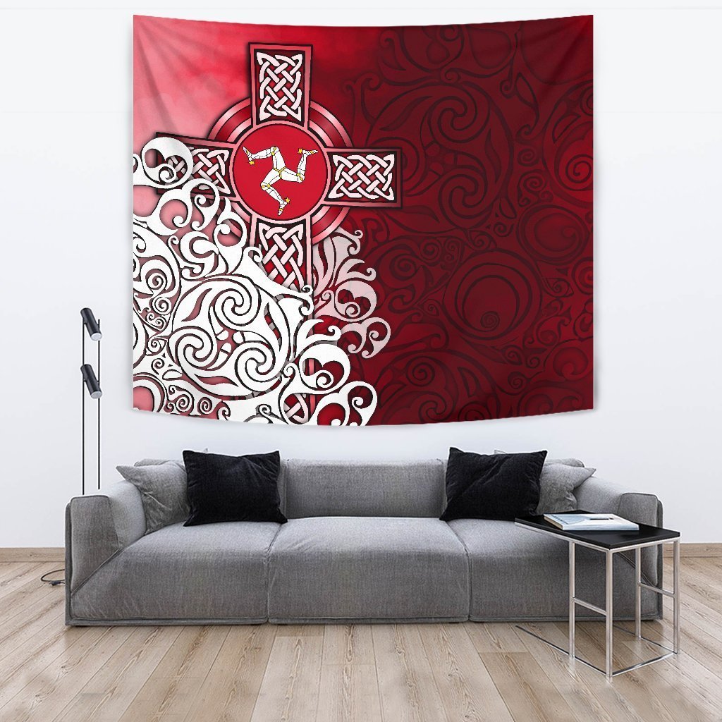 Celtic Tapestry - Isle Of Man Flag With Celtic Cross - Vibe Hoodie Shop