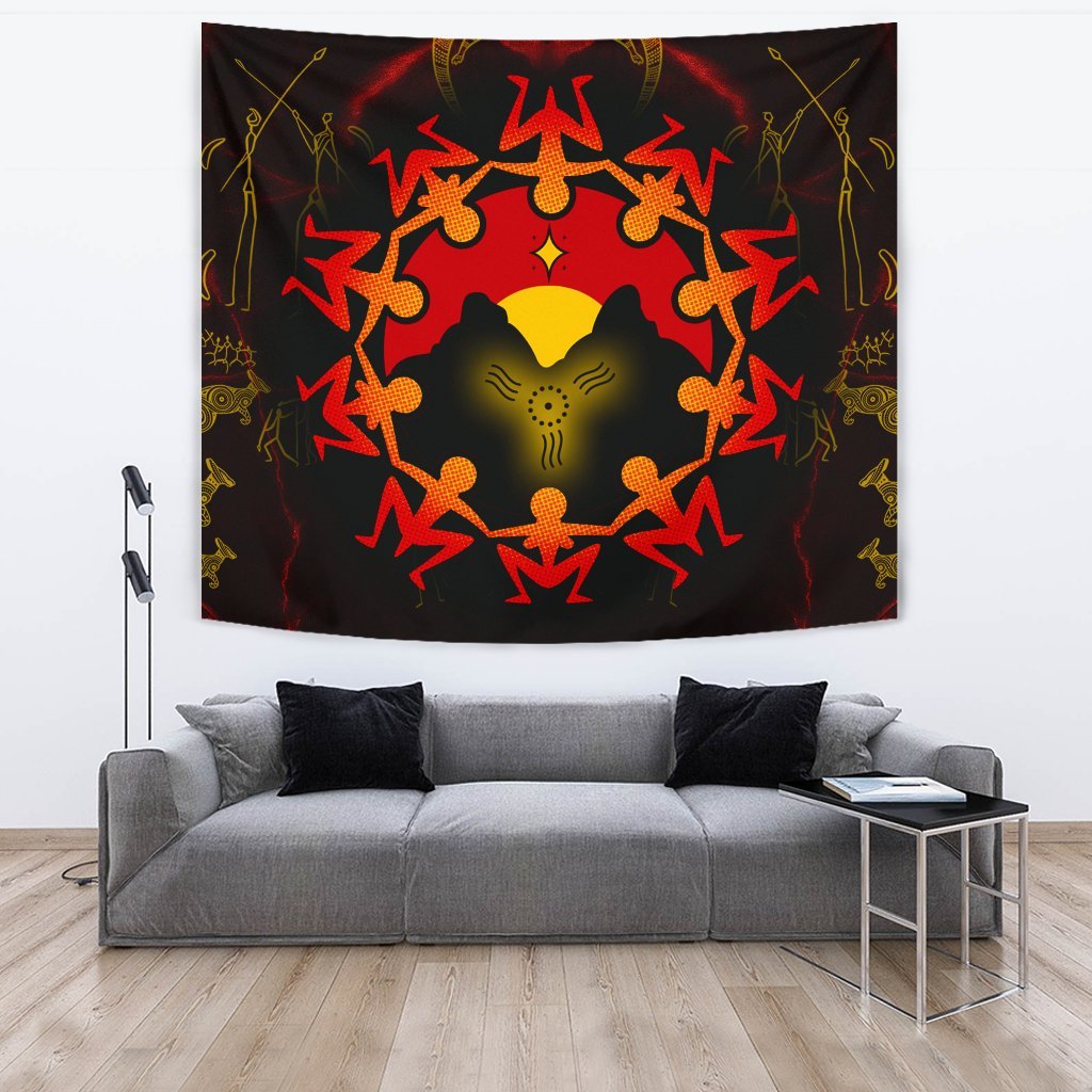 Aboriginal Tapestry - Australia Map and Indigenous Flag - Vibe Hoodie Shop