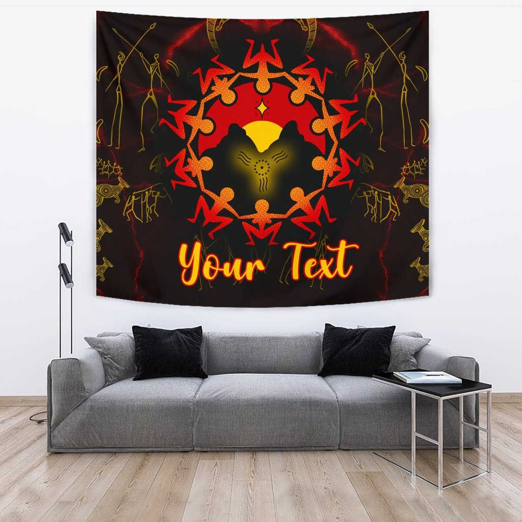 Custom Aboriginal Tapestry - Australia Map and Indigenous Flag - Vibe Hoodie Shop