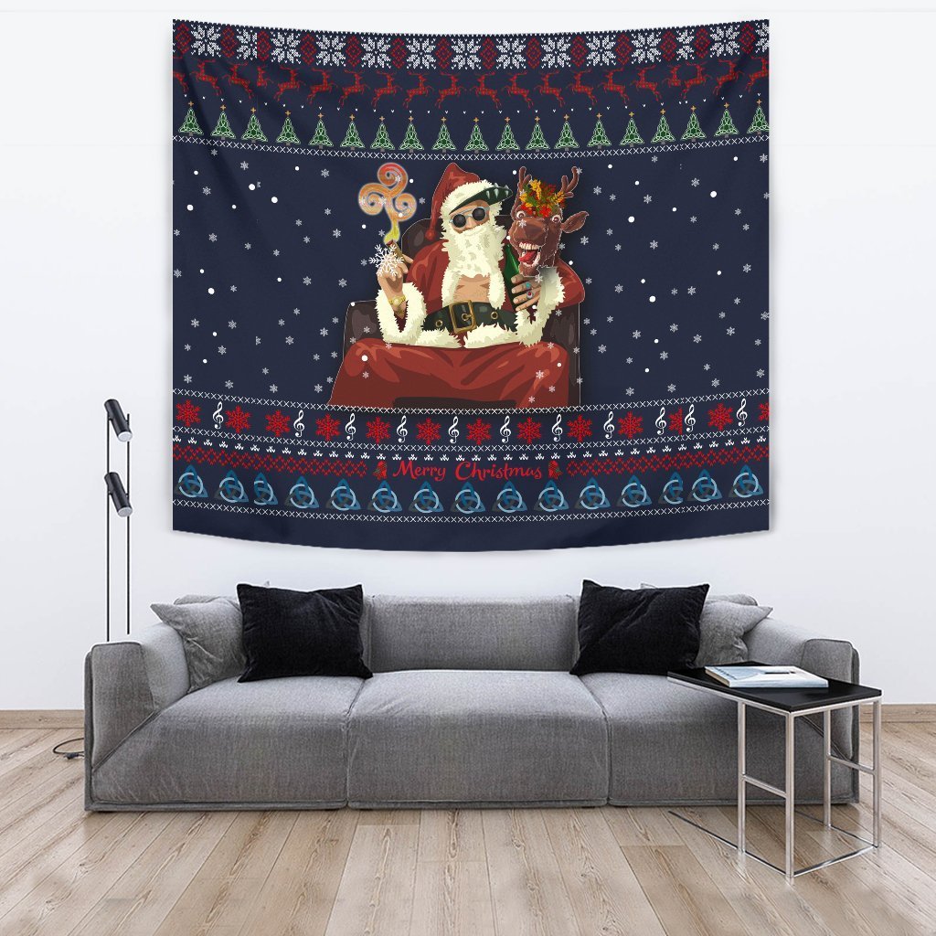 Celtic Ugly Christmas Tapestry - Gangster Santa with Reindeer - - Vibe Hoodie Shop