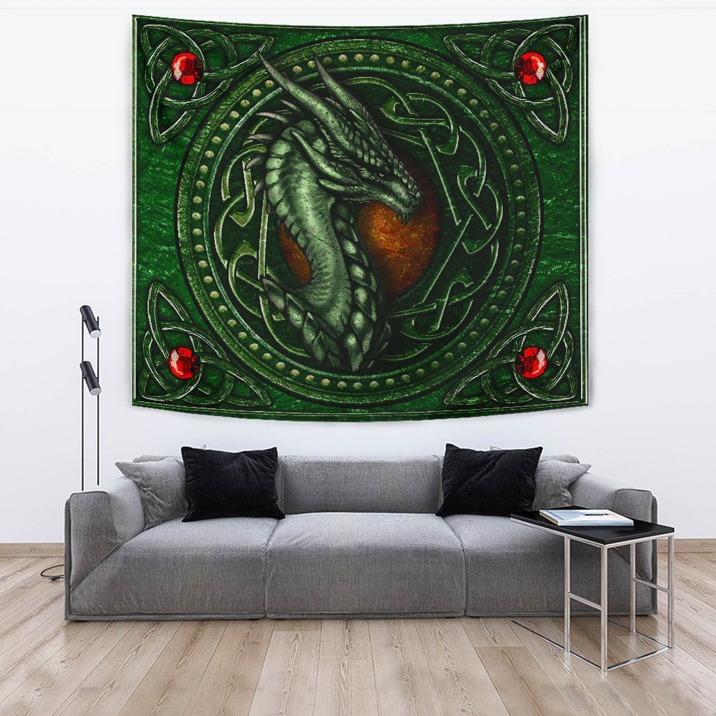 Celtic Dragon With Celtic Knot Tapestry (Green) - Vibe Hoodie Shop