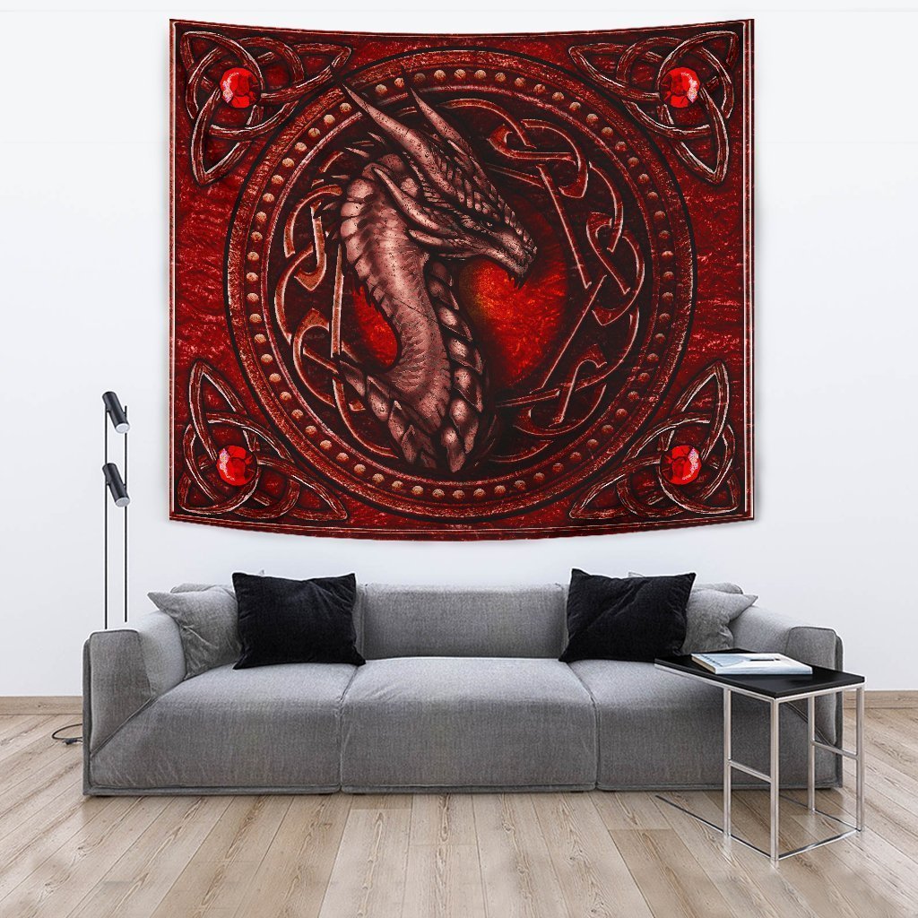 Celtic Dragon With Celtic Knot Tapestry (Red) - Vibe Hoodie Shop