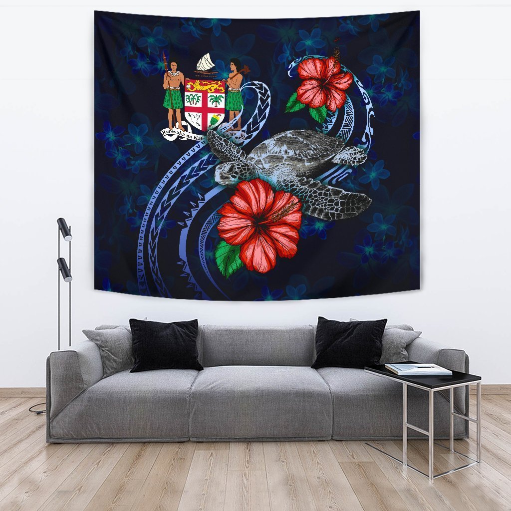 Fiji Polynesian Tapestry - Blue Turtle Hibiscus - Vibe Hoodie Shop