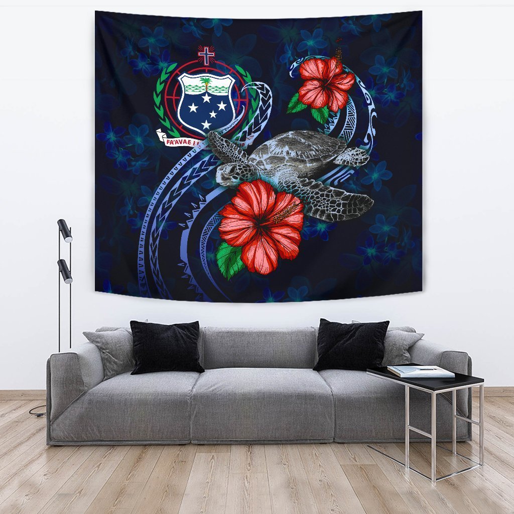 Samoa Polynesian Tapestry - Blue Turtle Hibiscus - Vibe Hoodie Shop