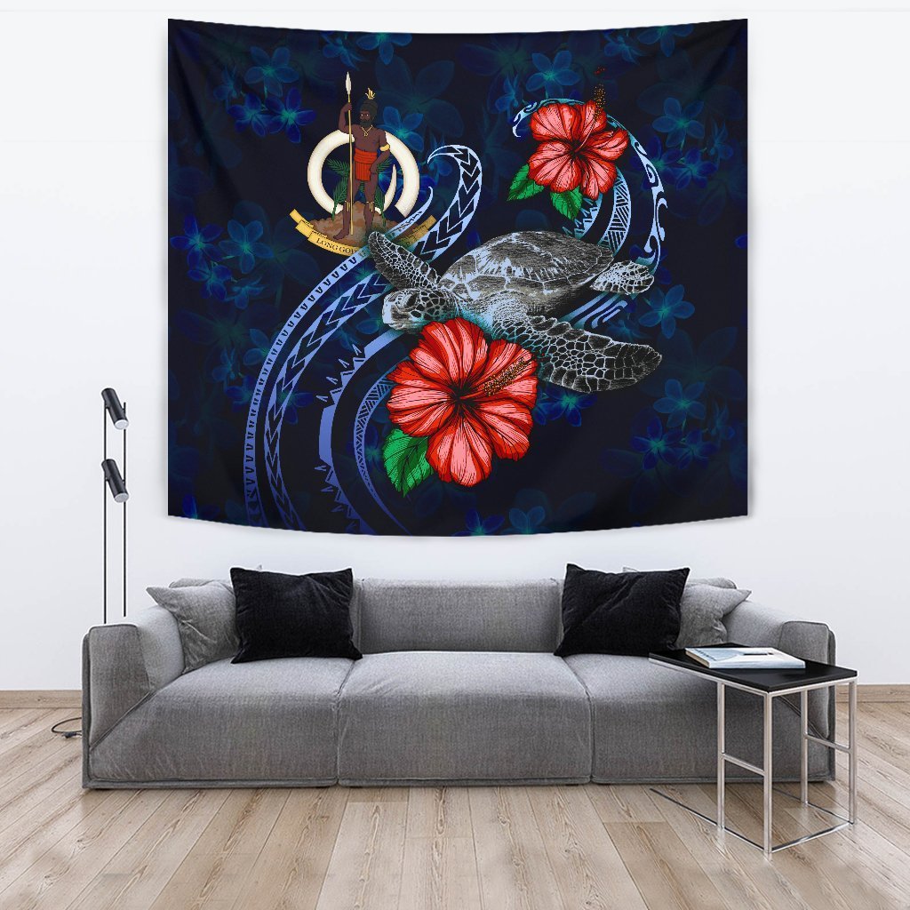 Vanuatu Polynesian Tapestry - Blue Turtle Hibiscus - Vibe Hoodie Shop