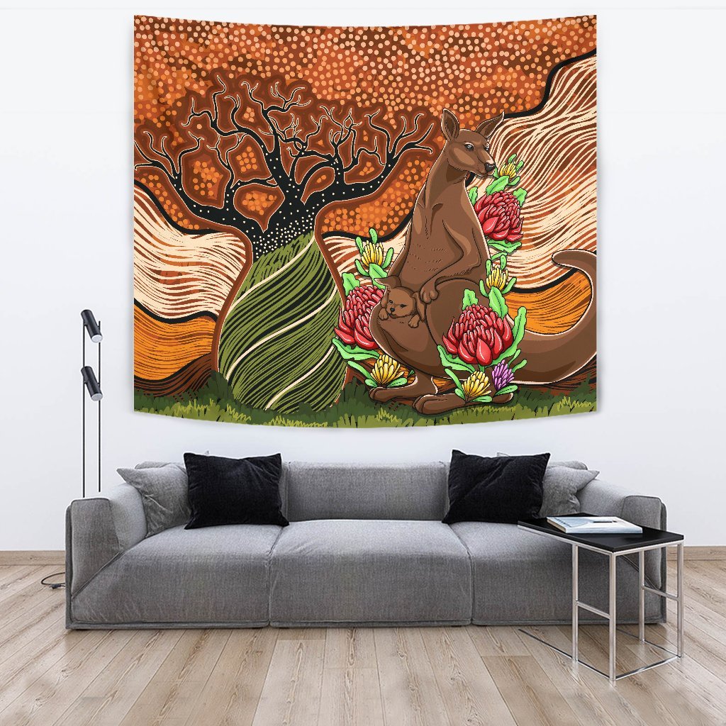 Aboriginal Tapestry - Kangaroo With Indigenous Tree - Vibe Hoodie Shop