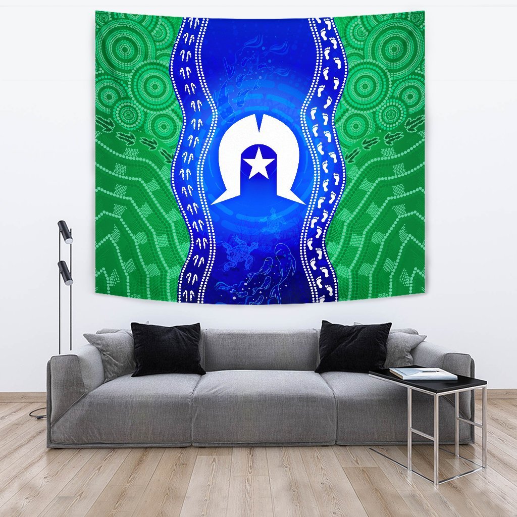 Torres Strait Islanders Tapestry - Torres Symbol With Aboriginal Patterns - Vibe Hoodie Shop