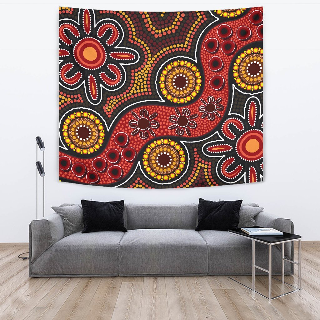 Aboriginal Tapestry - Indigenous Circle Dot Painting Style - - Vibe Hoodie Shop