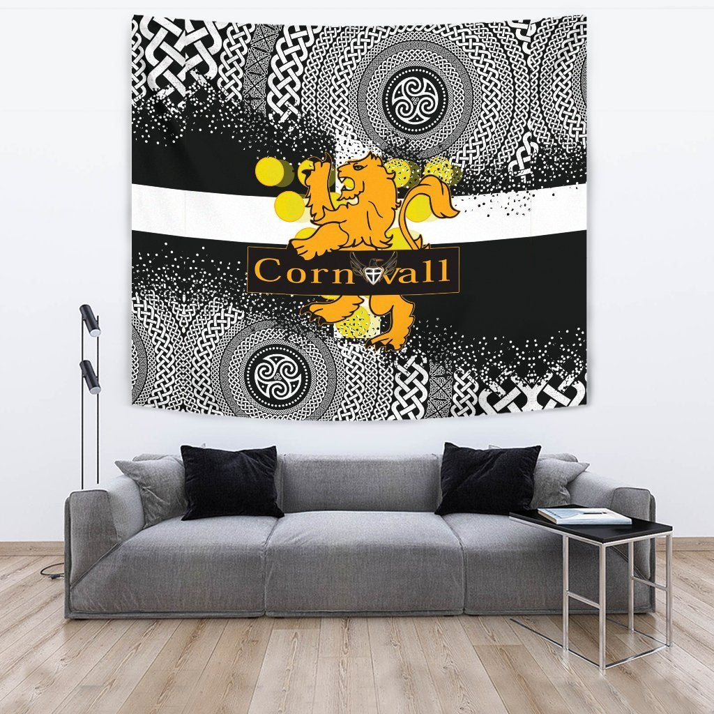 Celtic Cornwall Tapestry - Cornwall Flag With Celtic Triskelion - Vibe Hoodie Shop