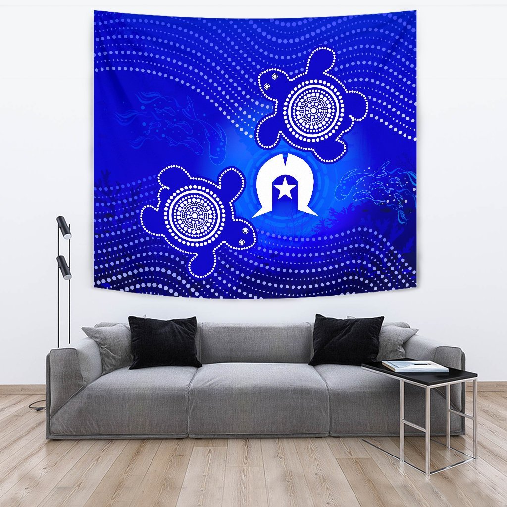 Torres Strait Islanders Tapestry - Torres Symbol With Turtle - Vibe Hoodie Shop