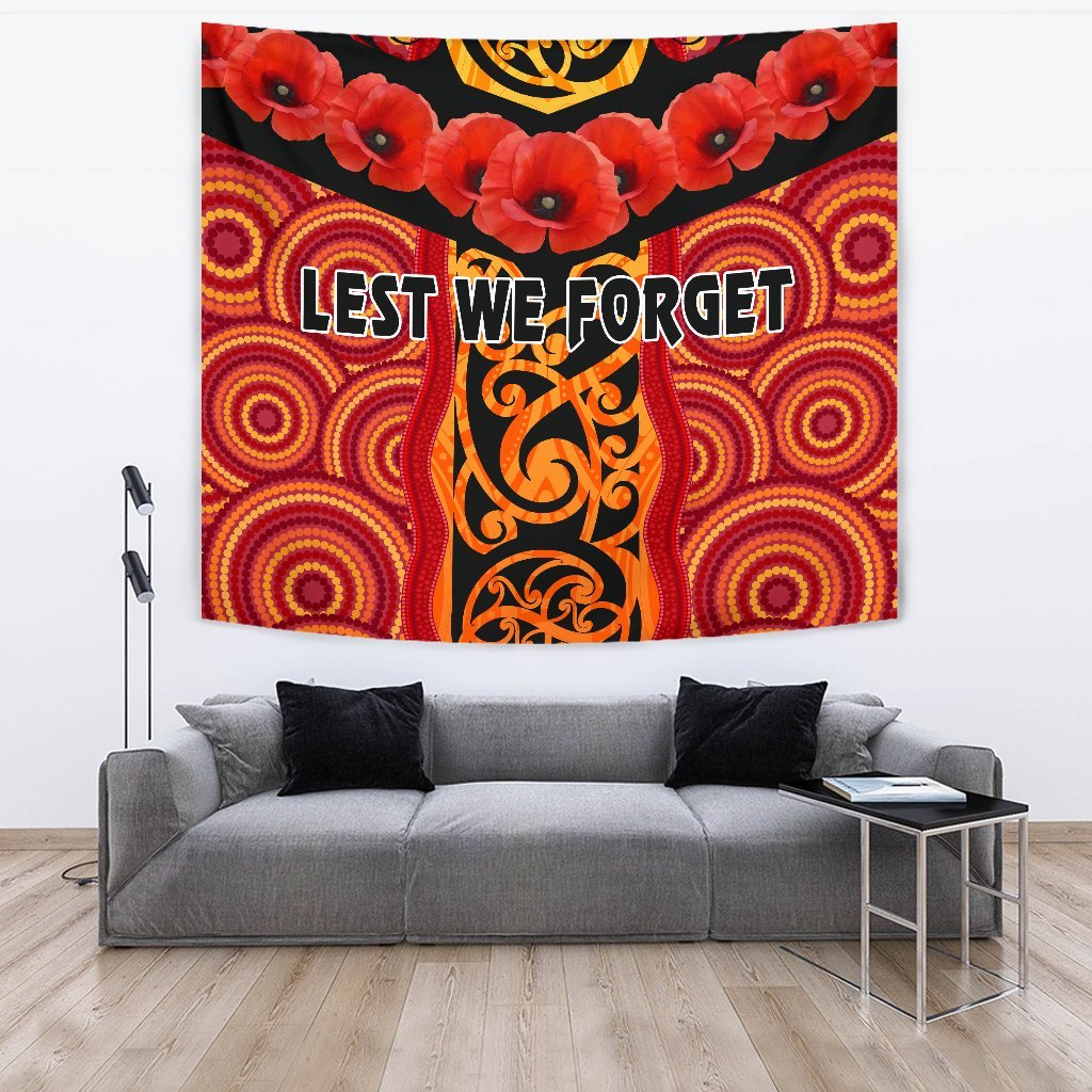 ANZAC Lest We Forget Poppy Tapestry New Zealand Maori Silver Fern - Australia Aboriginal - Vibe Hoodie Shop