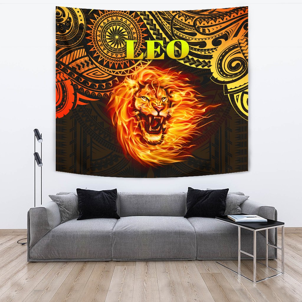 Sun In Leo Zodiac Tapestry Polynesian Tattoo Unique Vibes - Vibe Hoodie Shop