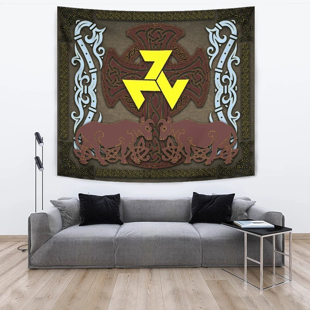 Celtic Tapestry - Bulls With Celtic Cross And Triskelion - Vibe Hoodie Shop