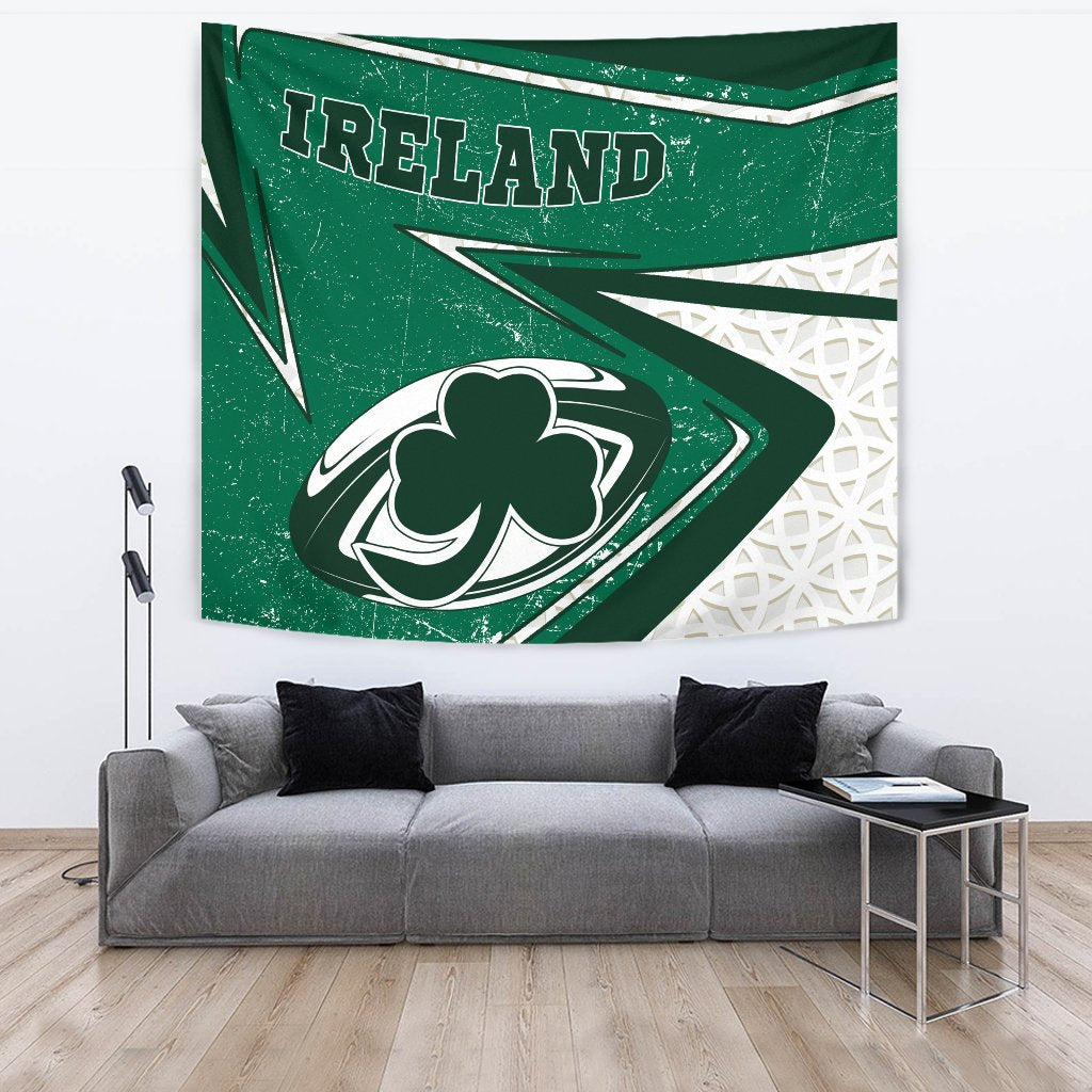 Ireland Rugby Tapestry - Celtic Shamrock and Rugby Ball - Vibe Hoodie Shop