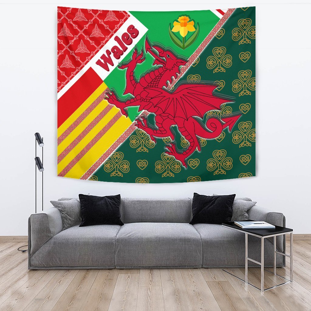 Celtic Wales Tapestry - Cymru Dragon and Daffodils - Vibe Hoodie Shop