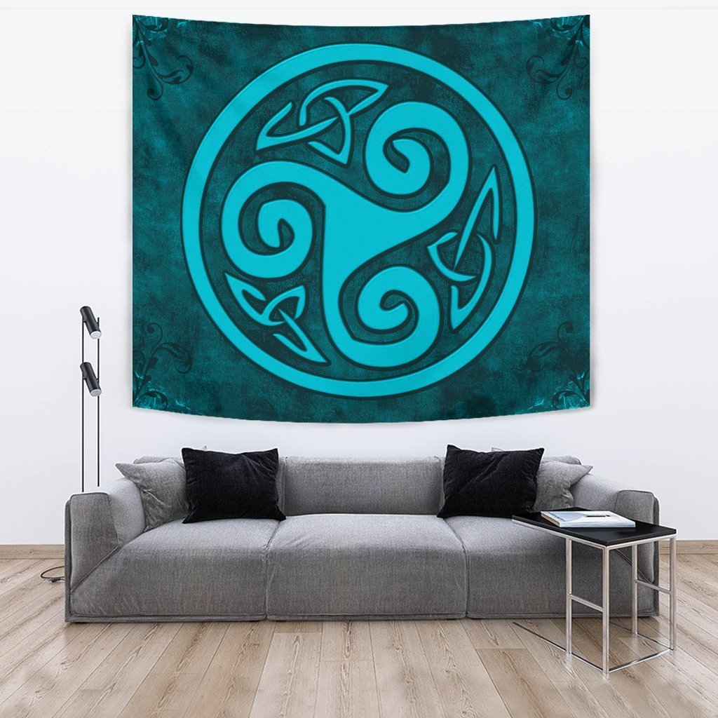 Celtic Tapestry - Celtic Triskele Grunge Art Mystical Blue - Vibe Hoodie Shop