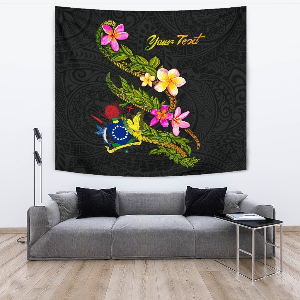 Cook Islands Polynesian Custom Personalised Tapestry - Plumeria Tribal - Vibe Hoodie Shop